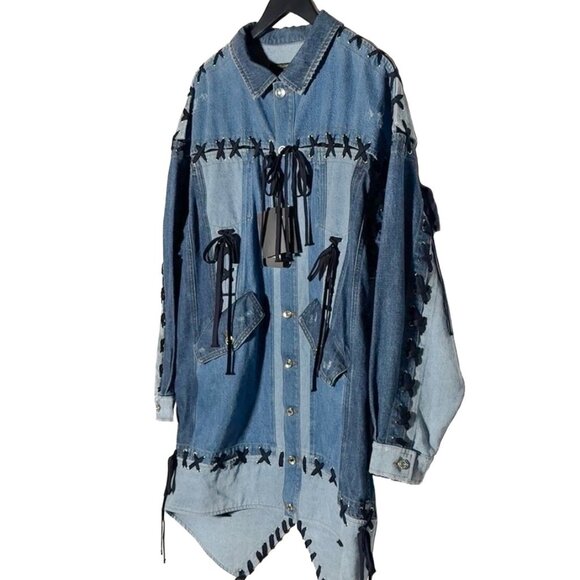 Dolce & Gabbana Blue Denim Patchwork Laced-up Shirt Jacket - Picture 2 of 13